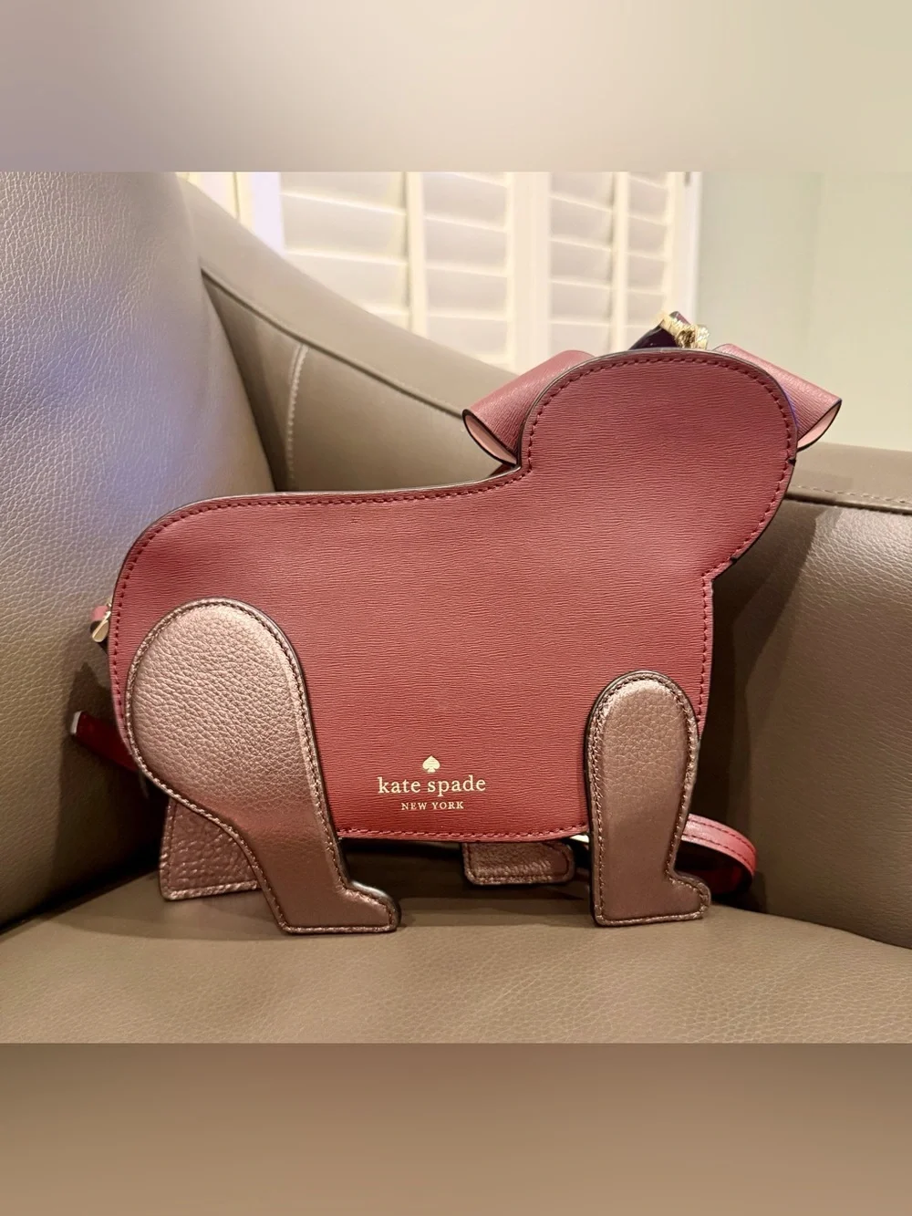 kate spade new york Floral Pup Cherrywood‎ Zip LeatherCrossbody Bag Purse